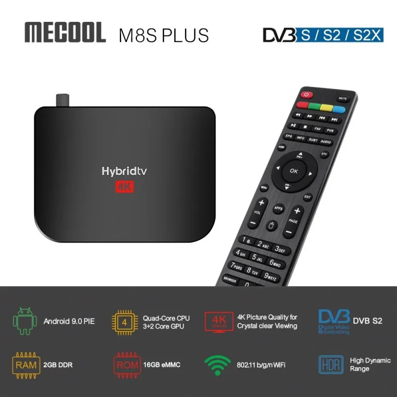 Box Android Mecool M8S Plus DVB Android 9 DVB-S2 2GB 16GB 4K BT 4.1
