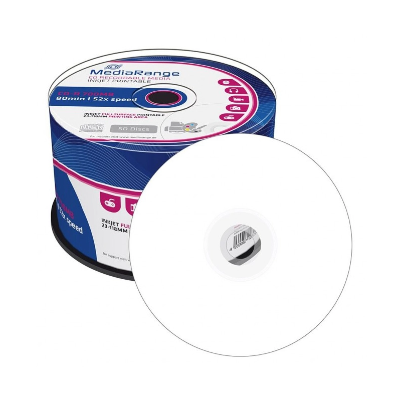 Mediarange 50 CD-R InkJet Full Surface Printable 700MB 80 Minuti 52X - MR208