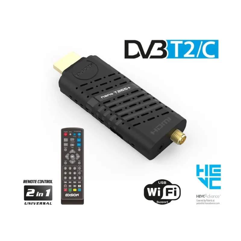 Decoder DVB-T2 HD Dongle EDISION NANO T265+ Full HD DVB-T2 H265 HEVC 10 Bit