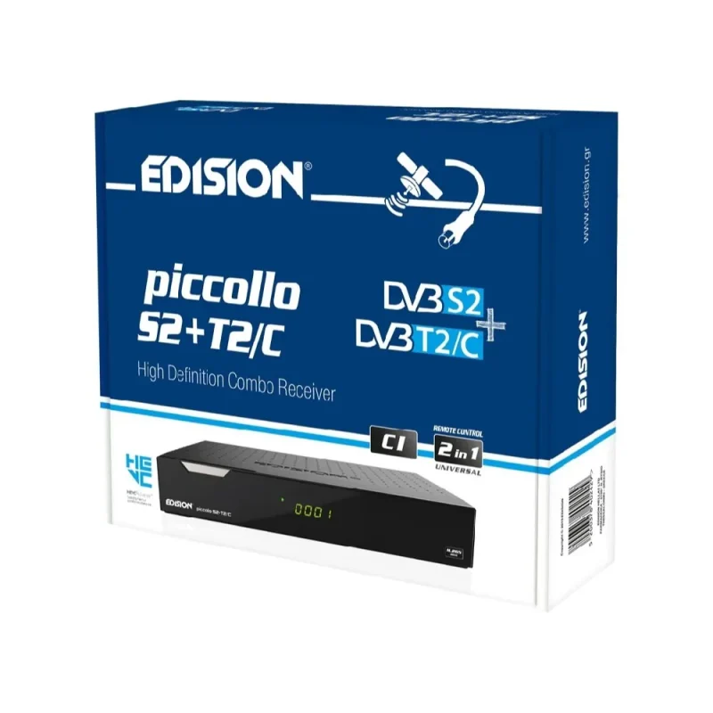 Decoder Edision Piccollo Combo DVB-S2 + DVB-T2 HEVC H265 FHD terrestre e sat conf. TivùSAT